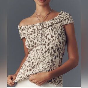 Pilcro Anthropologie | Off-Shoulder Leopard Print Top | Size XXS